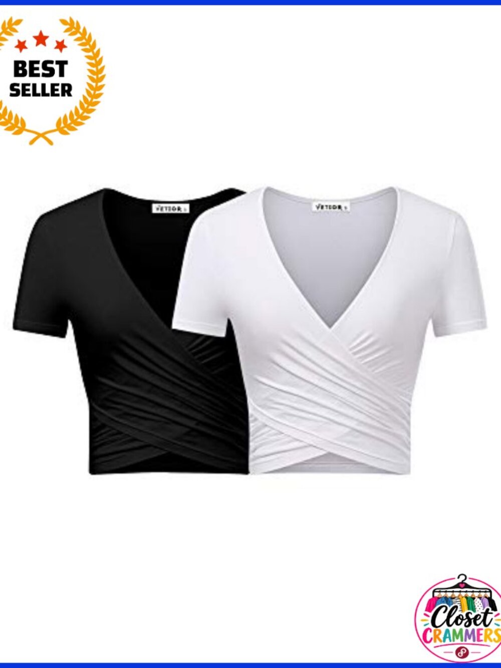 Women's Deep V Neck Cross Wrap Slim Fit Crop Top